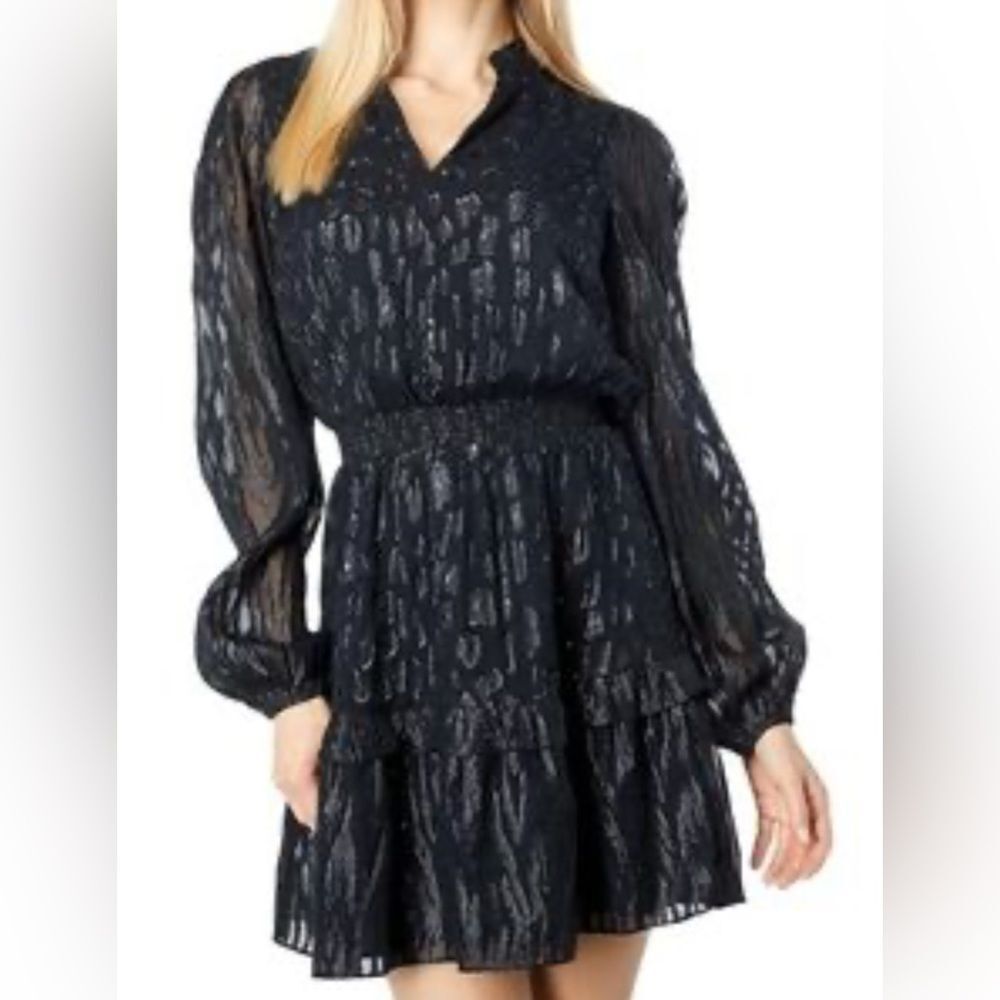 Lilly PulitzerāAvelynn Silk Dress Black Onyx Metallic Clip Neutral size 2